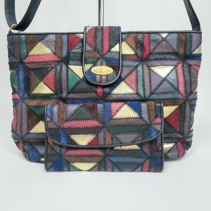 La Covina Vintage Leather Patchwork Purse And Wallet Set